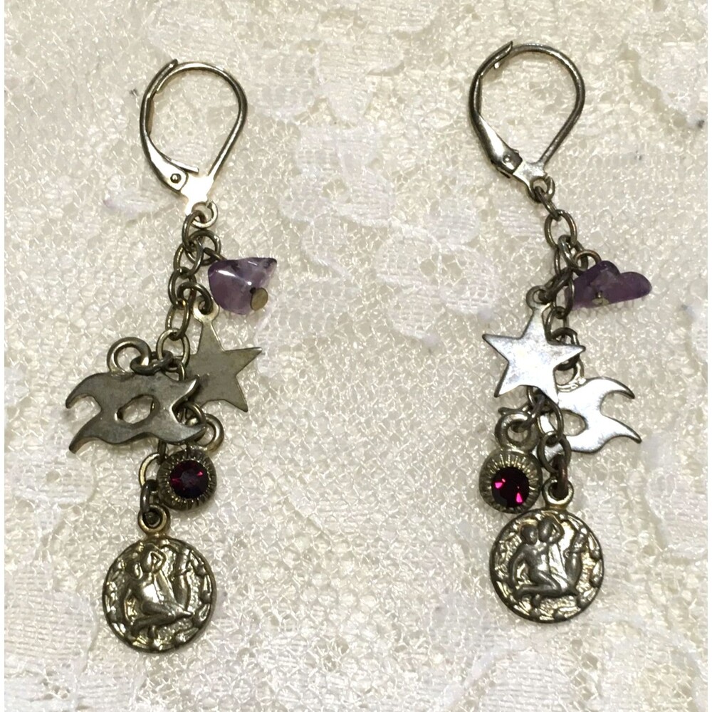 Vintage Kirks Folly SilverTone Dangle Earrings Charms Pierced signed